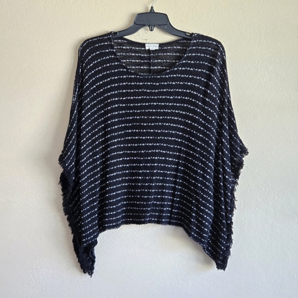 Maison Jules Black Striped Poncho Pullover Knit Sweater Size Small - Picture 9 of 9